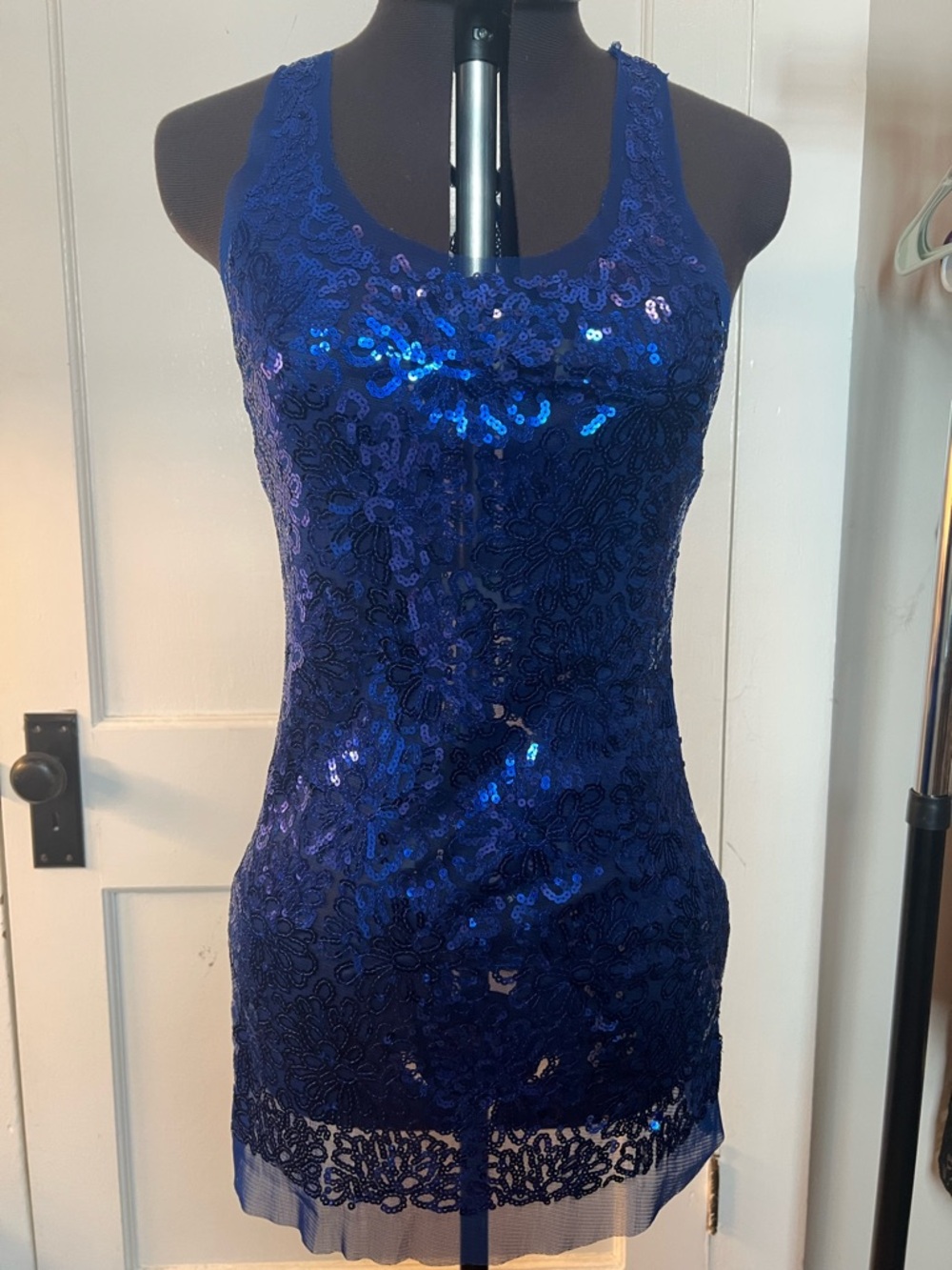 Blue Sequin Lace Tank Dress